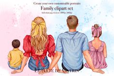 family clipart set featuring three people sitting on the back of each other with their backs to the camera