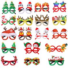 many different types of christmas masks on a white background