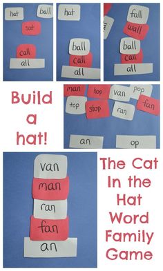 the cat in the hat word family game for kids to practice reading and writing skills