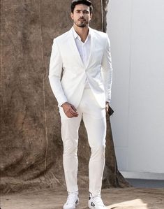 Men White Suits, Grooms Wear Suits, Wedding 2 Piece Suit, Events Wear Jacket And Pant, Gift For Him, White Grooms Suits.                  WELCOME TO MY SHOP                        SFJOYAFASHION  (PLEASE MEASURE YOUR CHEST AREA, CIRCUMFERENCE AROUND THE BROADEST PART OF YOUR CHEST, AND WAIST AREA WHERE YOU NORMALLY WEAR YOUR TROUSER OR 4 FINGER BELOW THE BELLY BUTTON, AND PICK YOUR SIZE ACCORDINGLY) PROVIDE YOUR HEIGHT AND WEIGHT IN THE PERSONALISATION BOX, WHILE PLACING THE ORDER. This black Fashion 3-piece suit With Matching Waistcoat And Trousers for Men Is Perfect For Everyone Who Loves formal Suits. This Designer Suit will be Handcrafted Specially For You only after You Place an Order. Fabric:- Imported Premium Includes:- Jacket  Vest, Trouser  REQUIRED CUSTOM MEASUREMENTS- JACKET MEAS All White Outfit For Men, White Wedding Tuxedo For Groom, White Suits Men, White Suits For Men, White Suit Men, All White Mens Outfit, Grooms Suits, Mens White Suit, Groom Tuxedo Wedding