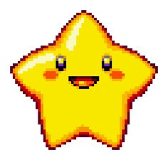 an image of a pixelated yellow star with big eyes and a smile on it's face