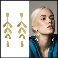 Brand New! High Quality Material: Metal Color: Gold Leaf-shaped Earrings For Summer, Modern Gold Earrings For Spring, Spring Trendy Teardrop Jewelry, Trendy Teardrop Jewelry For Spring, Spring Teardrop Jewelry, Trendy Gold Earrings For Spring, Leaves Earrings, Willow Leaf, Metal Leaves