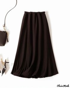 OliviaMark - Introducing the Mi Home Premium High-Waisted Pleated Skirt: The Perfect A-line, Midi Length Garment for a Chic and Sophisticated Look Polyester Skirt, High Waisted Pleated Skirt, Black F, Floor Length Skirt, Mid Length Skirts, Skirt Skirt, Color Fabric, Two Piece Dress, Types Of Skirts