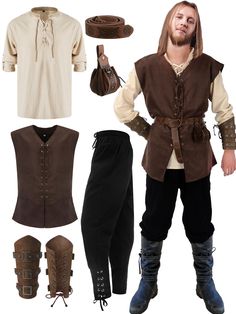 PRICES MAY VARY. Rich Matching: 6 pcs medieval renaissance costume men includes knight cotton linen sleeve shirt, renaissance pants, medieval pirate waistcoat, viking belt, Halloween faux leather arm guards, pouch, creating a medieval look, suitable for many styles, very suitable for a Halloween cosplay party Fits Size: our Halloween medieval shirt pant vest features a regular fit for an easy fit, adjustable ties at the ankle of the pant, low crotch and full leg for mobility and comfort, availab Medieval Vest, Medieval Pirate, Medieval Shirt, Medieval Outfit, Ren Faire Outfits, Viking Belt, Medieval Party, Ren Faire Costume, Pirate Outfit