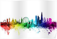 the london skyline in rainbow watercolor poster