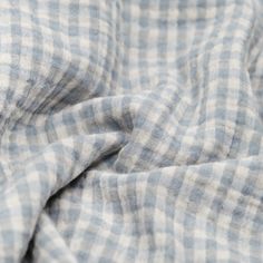 Gingham Organic Cotton Double Gauze - Sky/Ivory | Blackbird Fabrics Gauze Skirts, Cotton Gauze Fabric, Boxy Top, Garment Fabric, Gauze Fabric, Double Gauze, Open Weave, Gingham Print, Gathered Skirt