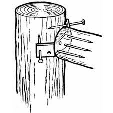 a drawing of a wooden post with nails sticking out of it and an opening in the middle