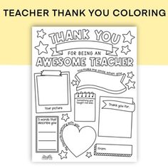 teacher thank you coloring page with the words, thank you for being an awesome teacher