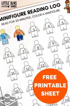 the printable lego minifigure reading log is on top of a table