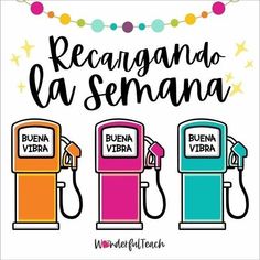 three colorful gas pumps with the words reggando la sema written on them