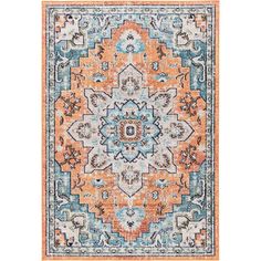 an orange and blue area rug