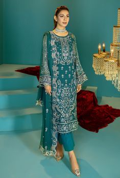 Adan Libas Design # 5393 Alora Chiffon Collection Embroidered Accessories, Chiffon Sleeves, Chiffon Collection, Embroidered Chiffon, Silk Trousers, Shalwar Kameez, Suit Fabric, Pakistani Outfits, Fashion Consultant