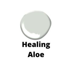 the words,'healing aloe'are in black and white on a white background