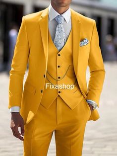 This is a Classy  Yellow 3 Piece Suit by fixashop /crafted from high quality fabric and imported materials. Our products are handcrafted by experienced tailors who make sure the that the stitching is precise, lining is proper and the overall product is sturdy enough to not go out of shape for more than a few years. Also all our products have extra margins in their length, sleeves, sides so it's easily alterable if your size changes after some time. To see more available colours and designs in th Fitted Yellow Suits For Parties, Fitted Yellow Party Suits, Fitted Yellow Suit For Wedding, Fitted Yellow Wedding Suits, Yellow Fitted Wedding Suits, Yellow Fitted Suit For Formal Occasions, Yellow Fitted Formal Suits, Classic Fitted Yellow Sets, Classic Yellow Fitted Sets