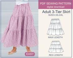 an adult 3 - tier skirt sewing pattern is shown