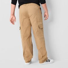 Made from soft stretch-cotton poplin, let his jeans take the day off for this pair of little and big boy's Thereabouts cargo pants to take center stage in his wardrobe. They have an elastic-drawstring waistband, utility-style pocketing, and straight legs. Wear them with a long-sleeve t-shirt and sneakers.Front Style: Flat FrontClosure Type: Drawstring, Full ElasticFit: Regular FitPockets: 2 Side Slip Pockets, 2 Cargo Side PocketsRise: At WaistFiber Content: 97% Cotton, 3% SpandexFabric Descript… Casual Big And Tall Pants, Big And Tall Cotton Bottoms With Side Pockets, Casual Big And Tall Pants With Pockets, Casual Big And Tall Bottoms With Straight Leg, Casual Big And Tall Straight Leg Bottoms, Casual Full-length Cargo Pants With Comfort Waistband, Casual Cotton Bottoms For Big And Tall, Casual Big And Tall Bottoms With Side Pockets, Casual Bottoms With Side Pockets For Big And Tall