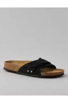 Suede upper with leather hook-and-loop strap/Open toe/Slip-on silhouette/Suede footbed lining/Contoured cork-latex footbed creates custom support with wear/EVA sole Oita, Eva Sole, Flip Flop Sandals, Birkenstock, American Eagle Outfitters, Women's Shoes Sandals, Open Toe, American Eagle, Shoes Sandals