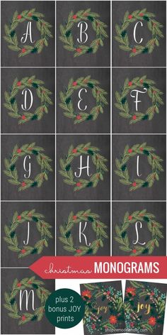 christmas monograms with the letters and numbers on them