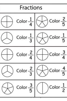 fraction worksheet with numbers and fractions on the same page, including two different colors