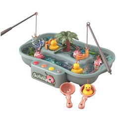 PRICES MAY VARY. It's a funny fishing toy different from others, you need to pour water into the board to play it. The moment you turn on the switch, the music will play automatically, and the water in the board will begin to circulate. When you put fish and ducks in, they flow with the water. 6 kid-friendly music can be selected, 3 buttons to select the music, each button has two music. Children can use the poles to fish, or use the water ladles to catch the ducks and fish floating in the water 3 Ducks, Baby Sensory Board, Fishing Poles, Fishing Toys, Imagination Toys, 3 Fish, Ladles, Fishing Game, Water Toys