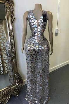 Mirror Clothing, Mirror Dress, Crystal Prom Dress, Shine Like A Diamond, Brooklyn And Bailey, Dressing Mirror, Wedding Receptions, Silver Mirrors, Classy Dress