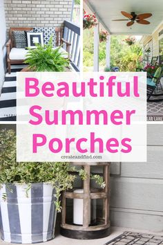 the front porch is decorated with potted plants