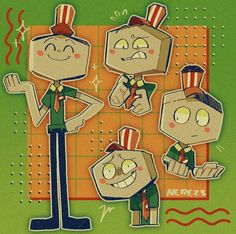 an image of some cartoon characters on a green background