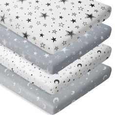 three sheets with stars and moon designs on them