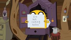 a cartoon character holding up a sign with the words i'm not talking today