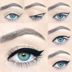 Easy Winged Eyeliner, Eyeshadow For Green Eyes, Eyeliner Tips, Winged Eyeliner Tutorial, Victory Rolls, Simple Eyeliner, Retro Makeup