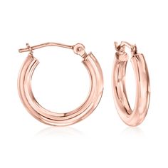 Ross-Simons - 3mm 14kt Rose Gold Hoop Earrings. 1/2". These 14kt rose gold hoop earrings are an essential part of any classic jewelry wardrobe! Wear them with anything from your favorite dress to jeans and a sweater. Hanging length is 1/2". Snap-bar, 14kt rose gold hoop earrings. Classic Rose Gold Huggie Hoop Earrings, Classic Rose Gold Hoop Earrings, Hypoallergenic Rose Gold Hoop Earrings For Formal Occasions, Hypoallergenic Rose Gold Hoop Earrings For Formal Events, Classic Hypoallergenic Rose Gold Hoop Earrings, Classic Rose Gold Hoop Earrings For Anniversary, Sweater Hanging, Spooky Basket, Rose Gold Bangle Bracelet