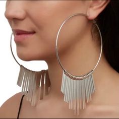 Lever - Omega Back Hoop Earrings Fringe Metallic Final Sale - No Returns Material: All Man-Made Material Fringe Earrings, Earrings Color, Final Sale, Silver Gold, Hoop Earrings, Jewelry Earrings, Women Jewelry, Silver, Gold