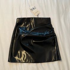 Shiny Pleather Skirt With Ruching. Brand New - Never Worn. Trendy Zara Mini Skirt For Party, Zara Mini Skirt For Night Out, Zara Fitted Mini Skirt For Going Out, Chic Zara Mini Skirt For Date Night, Zara Skirts, Zara Black, R A, Womens Skirt, Zara