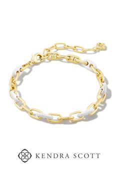 A classic metal chain embellished with enamel accents? Yes, please! Whether worn solo or paired with your other favorites, stack colorfully—and confidently—with the Bailey Gold Chain Bracelet in White Mix. Sold Out Sign, Gold Chain Bracelet, Classic Metal, Gold Bracelet Chain, Gold Chain Necklace, Yes Please, Brass Material, Kendra Scott, Metal Chain