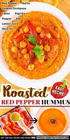 an advertisement for roasted red pepper hummus