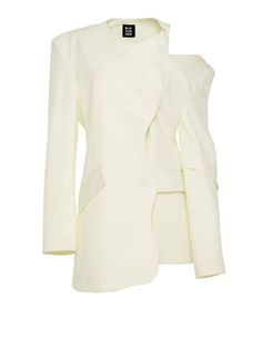 white cut blazer-dress | NOT JUST A LABEL Mini Blazer Dress, Silk Organza Dress, Mini Blazer, Pink Pleated Dress, Cut Blazer, Custom Made Clothing, Evening Dresses Cocktail, Long Blazer, Milky White