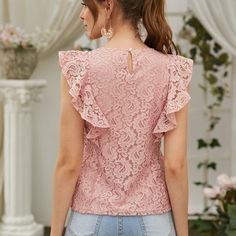 Tops | Cindy Blush Lace Ruffle Blouse | Poshmark Lace Ruffle, Ruffle Blouse, Top Blouse, Blush, Blouses, Womens Sizes, Spandex, Boutique, Lace