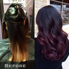 Eggplant Balayage Dark Brown, Dark Burgundy Balayage, Burgundy Highlights On Dark Hair, Red Tint Hair, Fall Haircolor, Red Streaks, Dark Brunette Hair, Hair Color Chocolate