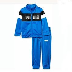 Puma Little Boys 2 Pc Track Set. Includes Jacket & Jogger Pants. Condition Is Brand New W/Tags. 100% Polyester. Size Is 6/7 . Color: Blue. Sporty Outfits With Shorts, Athletic Joggers Outfit, Soccer Girls Outfits, Puma Tracksuit, Puma Outfit, Soccer Outfit, Puma Blue, Puma Kids, Boys Vest