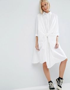 ASOS White | ASOS WHITE Knot Front Shirt Dress Shirtdress Outfit, Shirt Dress White, Knot Shirt, Shirt Dress Outfit, Satin Shirt Dress, Satin Shirt, Beautiful Clothes, Dress Outfit