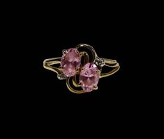 Vintage Ladies 10k Yellow Gold One Carat European Oval Cut Duel Pink Sapphire Ring Featuring White Sapphire Gemstone Accents Vintage Wedding Rings 1920s, Antique Rings Vintage, Dope Jewelry Accessories, Round Two, Pink Sapphire Ring, Dope Jewelry, Wedding Rings Vintage, Pink Ring, Pink Stone