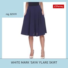 Strut or twirl with confidence in this light and breezy flared skirt. Perfect for keeping cool on a hot summer's day or for adding a touch of style whether you're off to work or a night on the town, this polyester and spandex skirt is as versatile as it is alluring.Front Style: Flat FrontFeatures: Stretch FabricClosure Type: Full ElasticPockets: 2 Side Slip PocketsRise: Mid RiseApparel Length: 23 InchesFiber Content: 95% Polyester, 5% SpandexFabric Description: KnitLining: UnlinedSkirt Length:… Chic Pleated Flare Skirt, Fitted Flare Blue Skirt, Blue Fitted Flare Skirt, Elegant Flared Relaxed Skirt, Flared Lined Skirt For Summer, Fitted Flare Skirt For Work, Lined Flare Skirt, Spring Fit And Flare Pleated Skirt, Summer Fit And Flare A-line Skirt