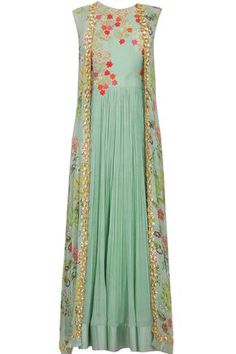 Anarkali with printed jacket and churidar Anarkali With Jacket, Vani Vats, Punit Balana, Seema Gujral, Outfits Indian, Anamika Khanna, Printed Jacket, Manish Malhotra