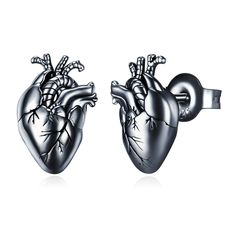 PRICES MAY VARY. 🖤【Design】: Our anatomical heart earrings feature a unique and edgy design that showcases a detailed representation of the human heart, symbolizing the essence of life and passion. Perfect for those who appreciate punk jewelry. 🖤【Material】: Our Black anatomical heart earrings are made of 925 sterling silver, which is not only visually appealing but also durable and won't fade or lose its luster easily. They are also hypoallergenic, lead-free, nickel-free and cadmium-free,making Punk Surgical Steel Earrings For Gifts, Punk Style Surgical Steel Earrings For Gift, Punk Style Heart Shaped Earrings For Gift, Punk Heart-shaped Earrings For Gifts, Punk Heart Earrings As A Gift, Punk Style Heart-shaped Earrings As Gift, Punk Style Heart Earrings For Gift, Anatomical Heart Jewelry, Bat Skull