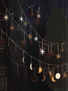 a string of stars and crescents hanging from strings