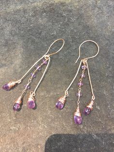 Amethyst Briolettes and Rosary Chain Rose Gold by vowangems Rose Gold Chandelier, Rose Gold Chandelier Earrings, Bottle Cap Jewelry, Retail Ideas, Earring Inspo, Ear Art, Gold Chandelier Earrings, Bar Jewelry, Purple Earrings