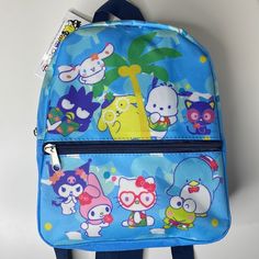 New Sanrio Hello Kitty And Friends Blue Mini Backpack This Sanrio Hello Kitty And Friends Mini Backpack Is Perfect For Travel Or Casual Occasions. The Bag Features A Cute Hello Kitty And Friends Character Design With A Multicolor Solid Pattern, Made Of 100% Polyester Material. It Has A Zip Closure And Double Handles For Easy Carrying. Size: Around (Not Exact) 8 Inches In Width, 10 Inches In Height, And 5 Inches In Depth This Mini Backpack Is Lightweight And Comes With Adjustable Straps For A Com Blue Kawaii Backpack For Travel, Kawaii Blue Backpack For Travel, Kawaii Blue Travel Backpack, Fun Blue Backpack For Daily Use, Blue Kawaii Backpack For Back To School, Kawaii Blue Backpack For Back To School, Cute Blue Backpack For Travel, Cute Blue Travel Backpack, Cute Blue Backpack For Back To School