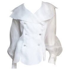 Emmanuelle Khanh White Silk Blouse Shirt | See more vintage Blouses and Tops at https://www.1stdibs.com/fashion/clothing/shirts/blouses-tops in 1stDibs Shirts For Women Stylish, Women Work Blouse, Givenchy Couture, Carolyn Murphy, Oc Character, White Silk Blouse, Organza Blouse, Travel Clothes, Slim Aarons