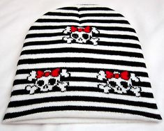 White Skulls with Red Bow Ties&White Stars Winter Knitted Skull Beanie Ski Cap-2 | eBay Girly Punk, Bohemian Goth, Striped Beanie, Skull Crossbones, Pastel Goth Fashion, Ski Cap, Red Bow Tie, Purple Leopard, Striped Beanies