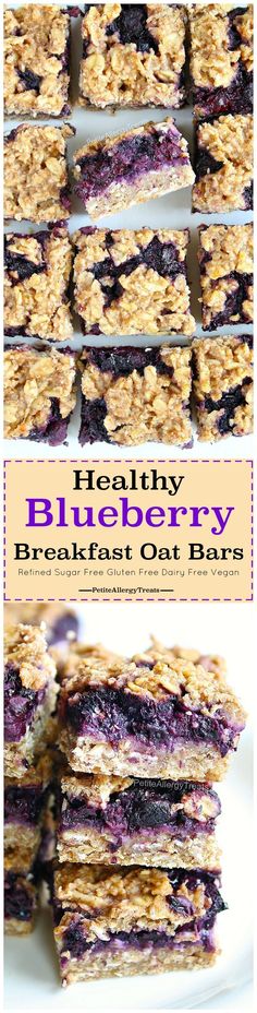 blueberry breakfast bars stacked on top of each other with the words healthy blueberry breakfast bars